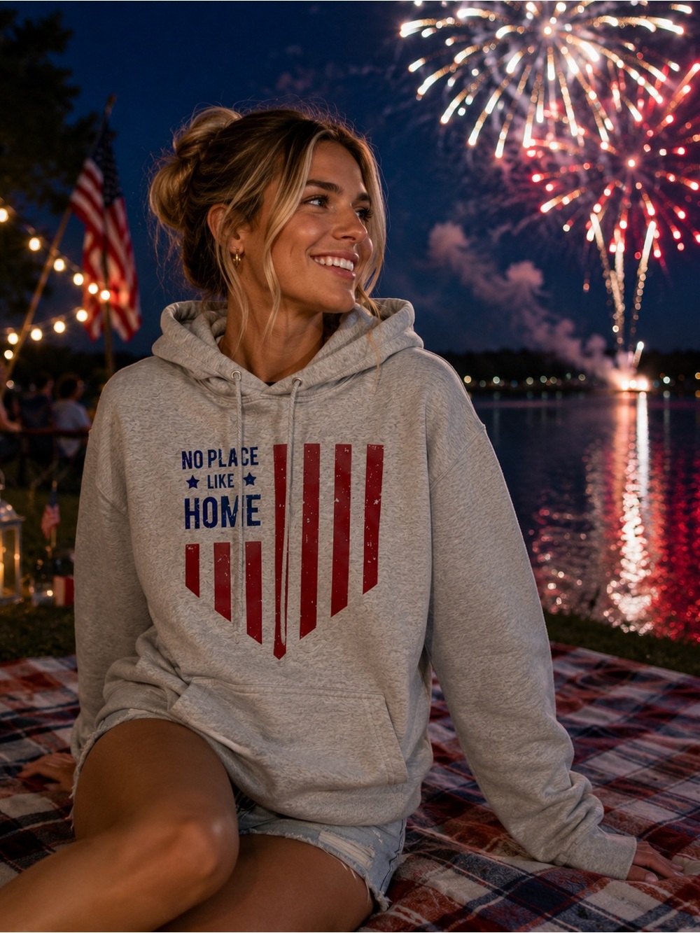 Patriotic USA Flag Hoodie Gildan Small Cozy Fleece Americana Hoodie